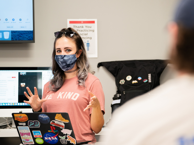 student wearing a mask in Andersen Hall
